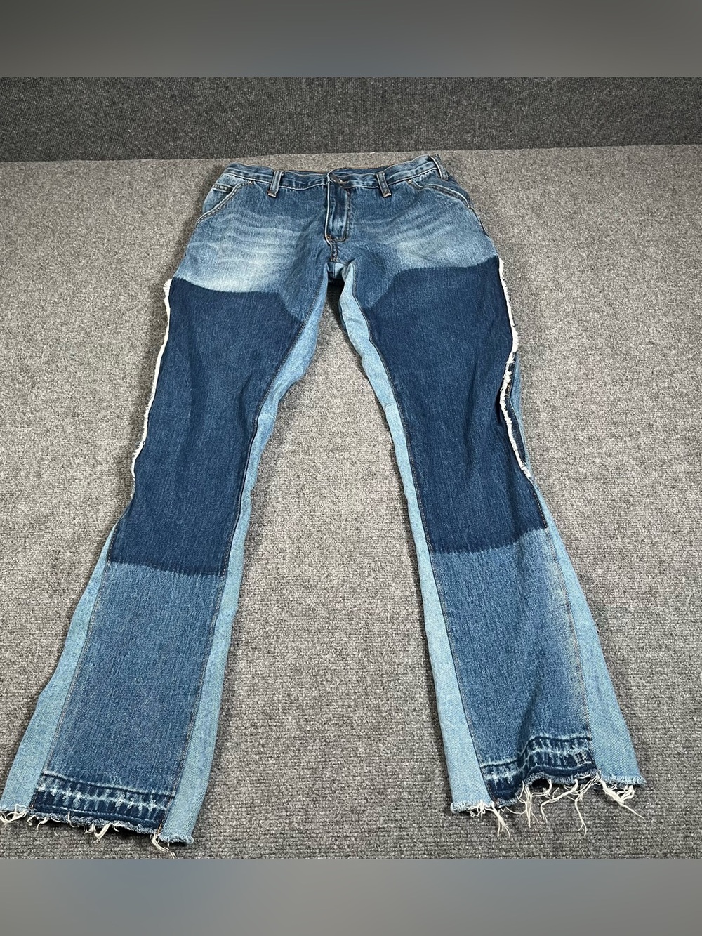 Mnml Jeans Mens 32x33 Blue Medium Wash Flare Cargo Zip Hem Patchwork Denim